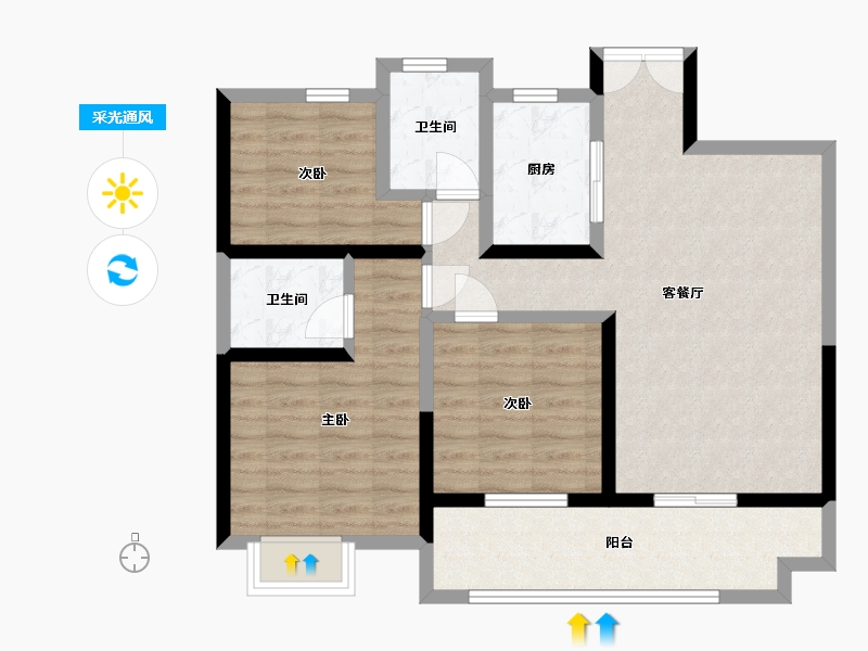 陕西省-西安市-世园大公馆-85.00-户型库-采光通风