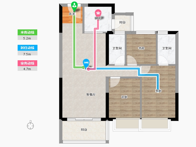 广东省-潮州市-碧桂园翰林府-74.31-户型库-动静线