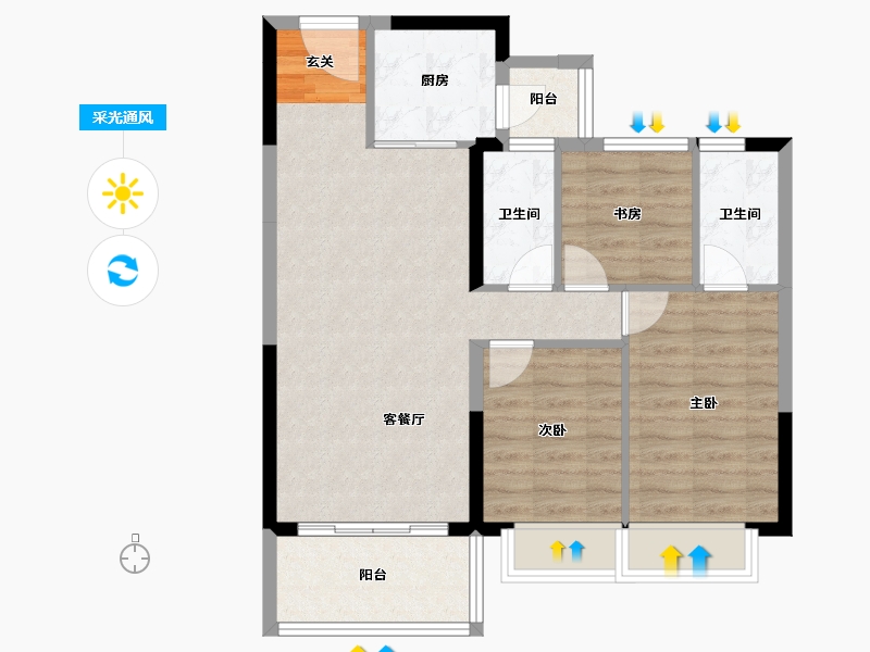 广东省-潮州市-碧桂园翰林府-74.31-户型库-采光通风