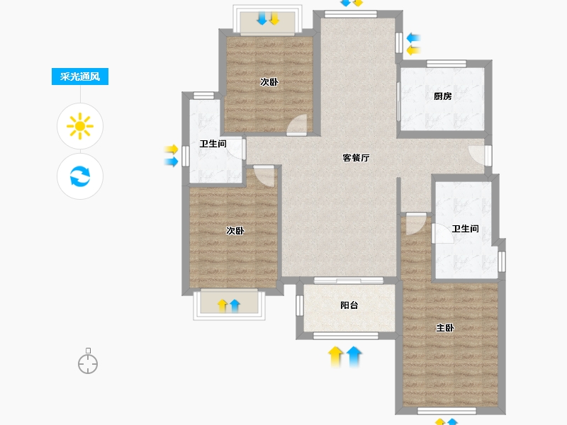 浙江省-杭州市-中兴御田清庭-96.00-户型库-采光通风