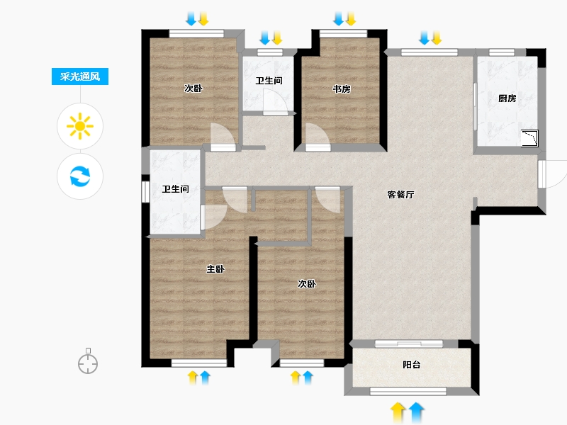 湖北省-武汉市-清能正荣府-105.16-户型库-采光通风