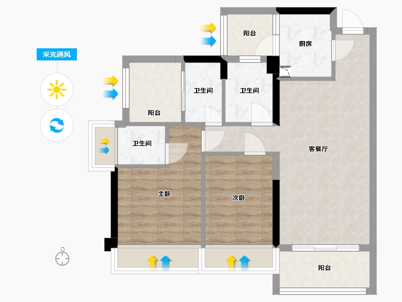 广东省-中山市-御景香江-71.61-户型库-采光通风