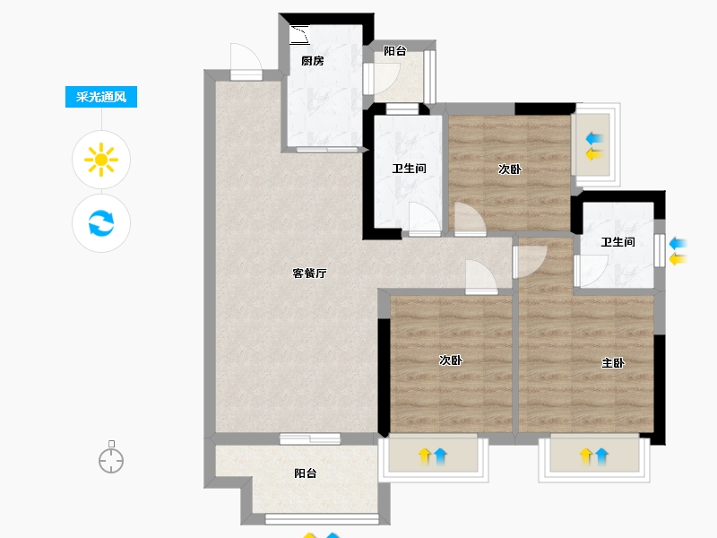 广东省-中山市-佳兆业・上品雅园-71.20-户型库-采光通风