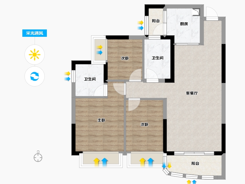 四川省-德阳市-恒大翡翠湾-76.95-户型库-采光通风