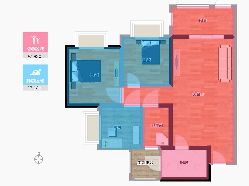 四川省-遂宁市-天宏凯旋城-68.97-户型库-动静分区