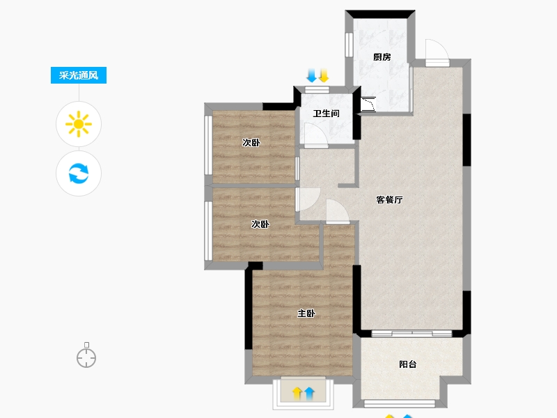 广东省-中山市-雅居乐锦城-71.40-户型库-采光通风