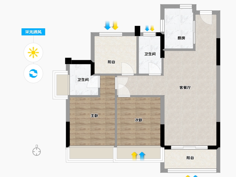 广东省-中山市-美好雍景台-70.98-户型库-采光通风