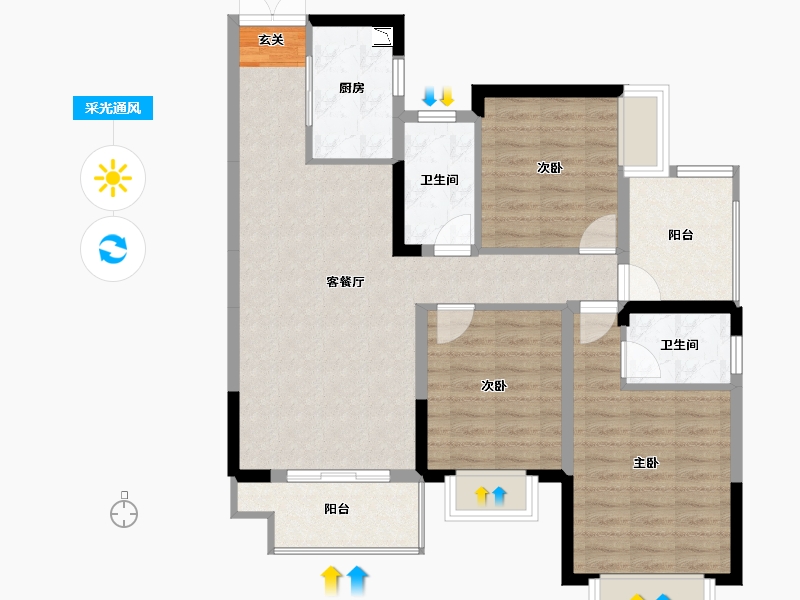 广西壮族自治区-南宁市-交投地产阳光100阿尔勒-90.88-户型库-采光通风