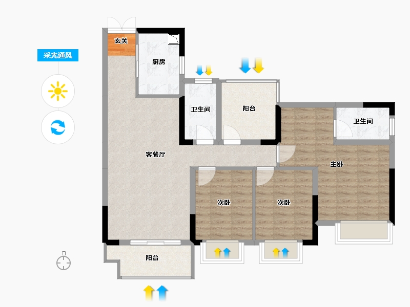 广西壮族自治区-南宁市-交投地产阳光100阿尔勒-90.94-户型库-采光通风