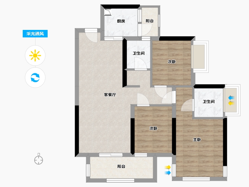 广西壮族自治区-南宁市-天健和府-71.37-户型库-采光通风