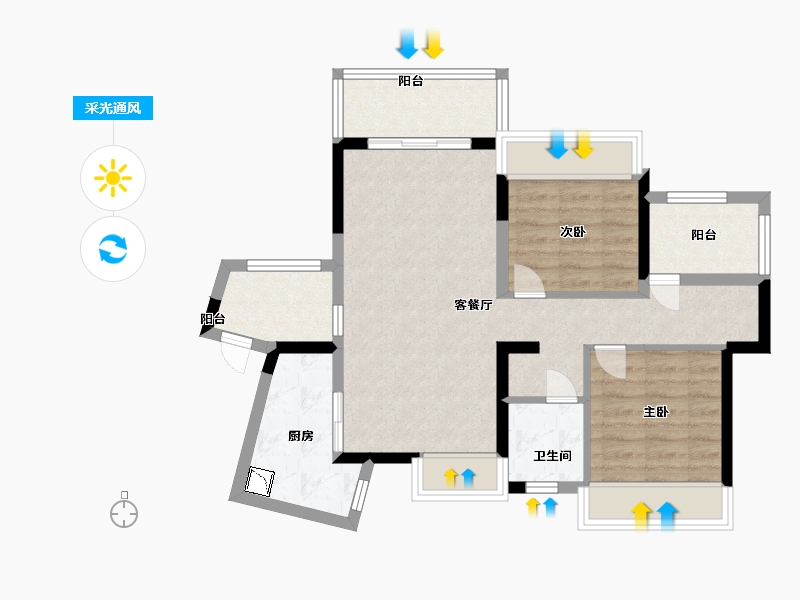 广东省-中山市-卓越海畔山-70.85-户型库-采光通风