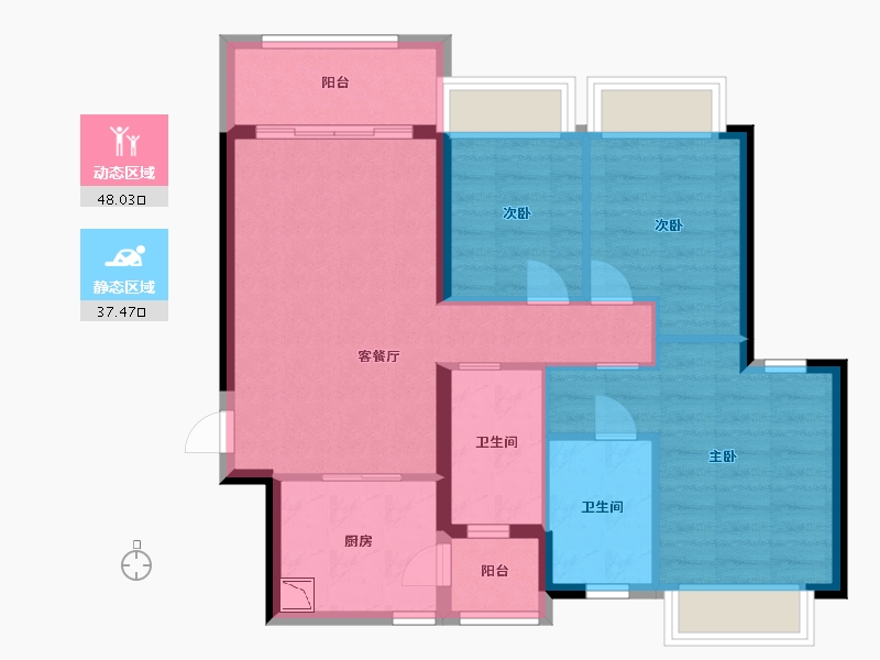 广东省-中山市-恒大御景-76.00-户型库-动静分区