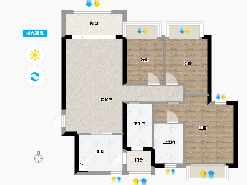 广东省-中山市-恒大御景-76.00-户型库-采光通风