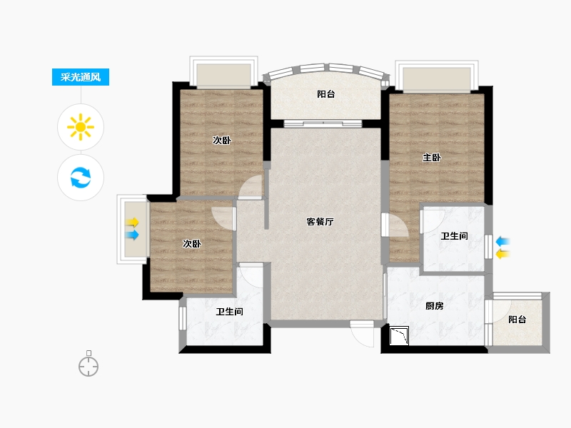 四川省-德阳市-恒大翡翠湾-83.95-户型库-采光通风