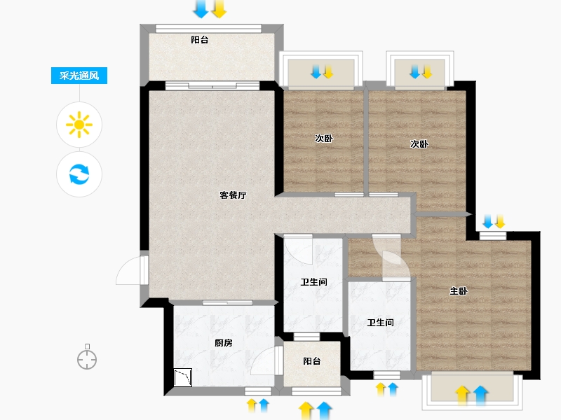 广东省-中山市-恒大御景-76.00-户型库-采光通风