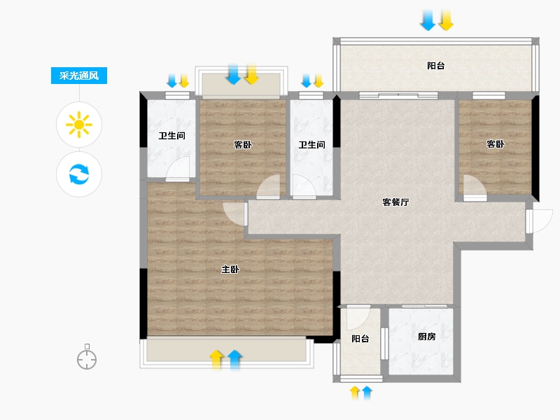 广西壮族自治区-南宁市-云星钱隆御园-102.86-户型库-采光通风