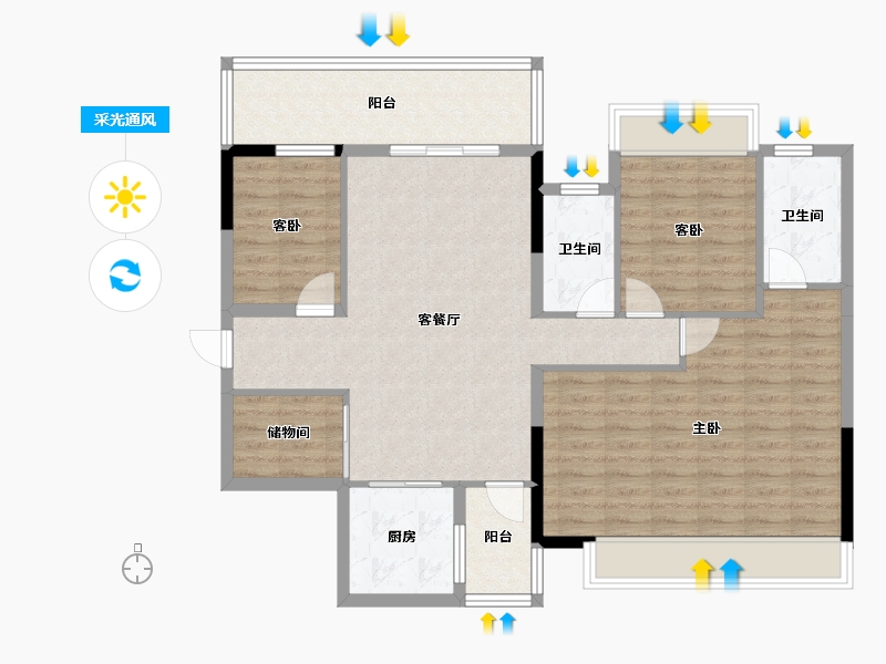 广西壮族自治区-南宁市-云星钱隆御园-104.50-户型库-采光通风