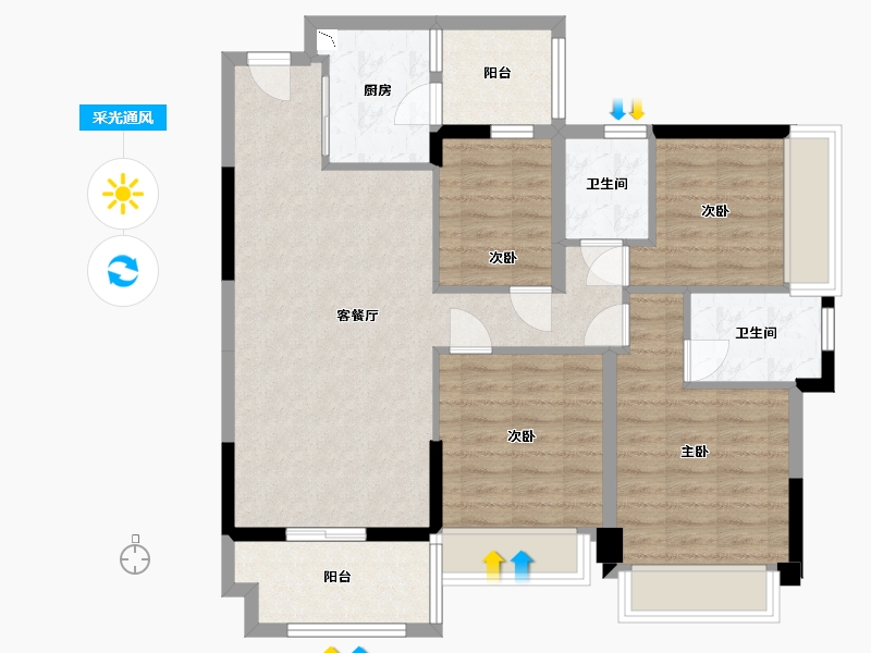 广东省-中山市-钰海佳园-90.74-户型库-采光通风