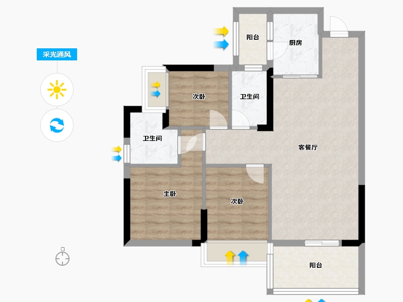 广东省-中山市-爱琴半岛-72.00-户型库-采光通风