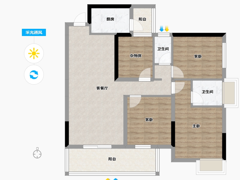 广西壮族自治区-南宁市-云星钱隆御园-90.30-户型库-采光通风