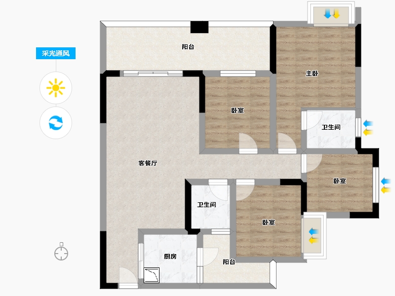 四川省-泸州市-贤达锦绣华府-98.88-户型库-采光通风