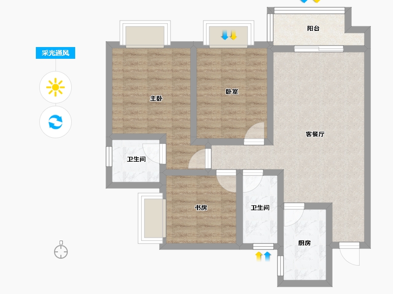 四川省-遂宁市-碧桂园中环壹号-71.23-户型库-采光通风