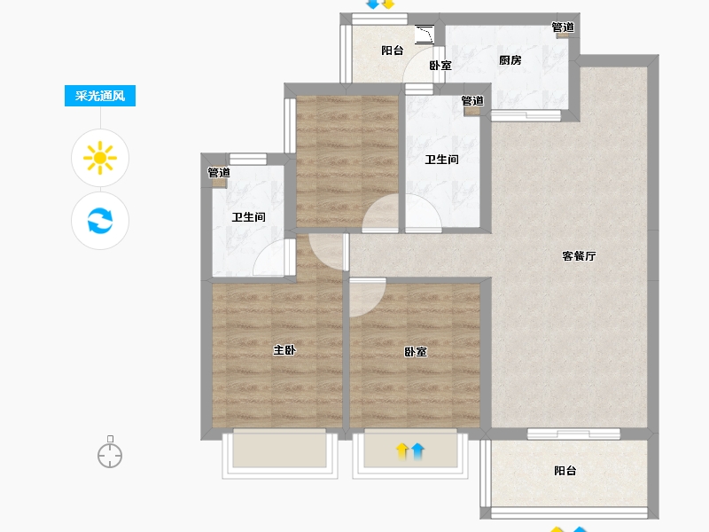 四川省-泸州市-敏捷江城源著-73.07-户型库-采光通风