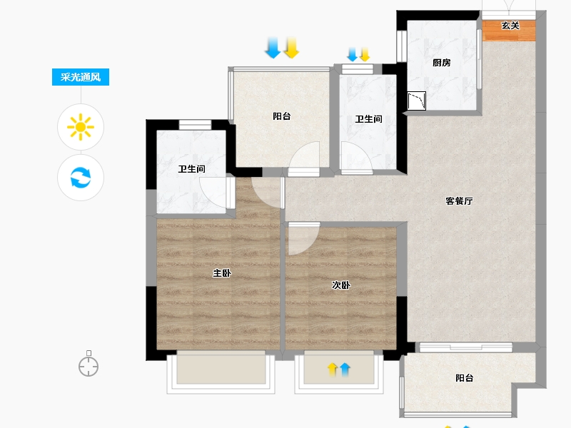 广西壮族自治区-南宁市-交投地产阳光100阿尔勒-68.95-户型库-采光通风