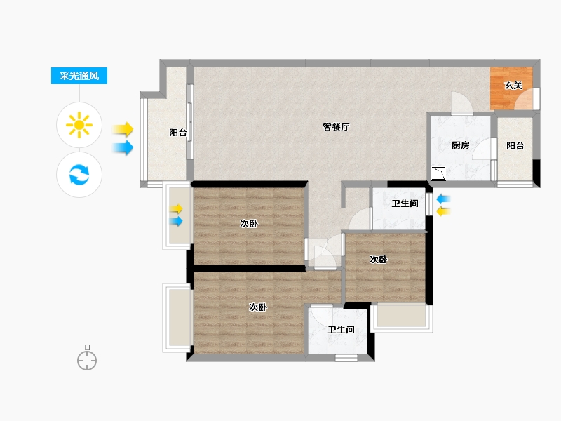 广东省-中山市-保利碧桂园领秀海-95.08-户型库-采光通风