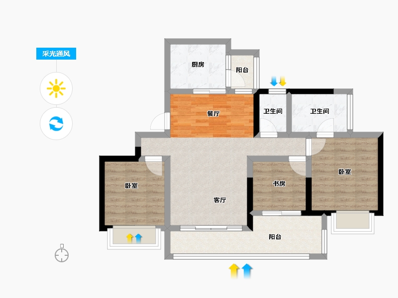 四川省-绵阳市-长虹云璟-75.58-户型库-采光通风