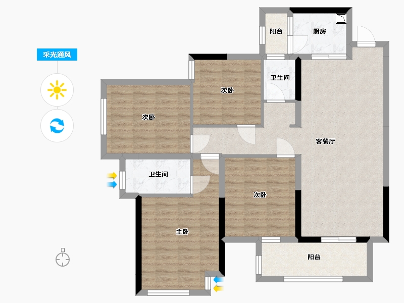 广西壮族自治区-南宁市-天健和府-99.75-户型库-采光通风