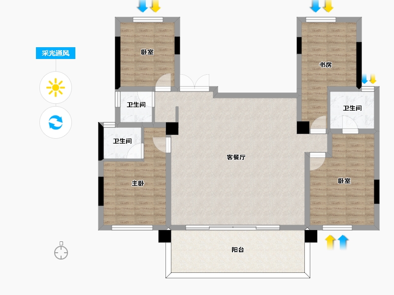 四川省-绵阳市-东原凯越印江山-119.60-户型库-采光通风