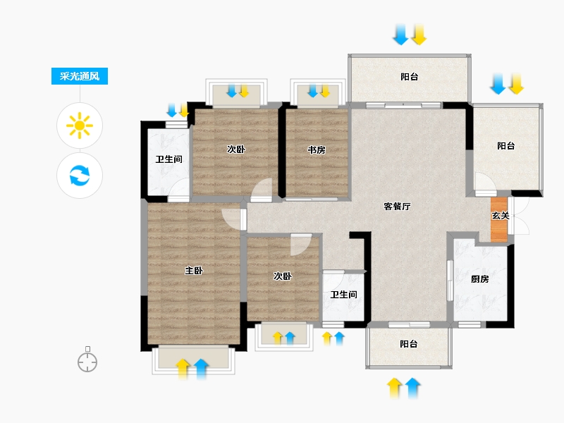 广西壮族自治区-南宁市-交投地产阳光100阿尔勒-111.65-户型库-采光通风