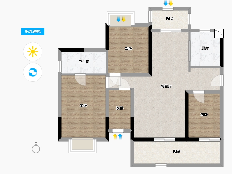 广西壮族自治区-北海市-融创海映兰屿-90.57-户型库-采光通风