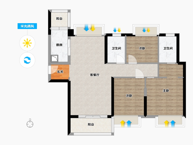 广东省-中山市-保利碧桂园领秀海-85.11-户型库-采光通风