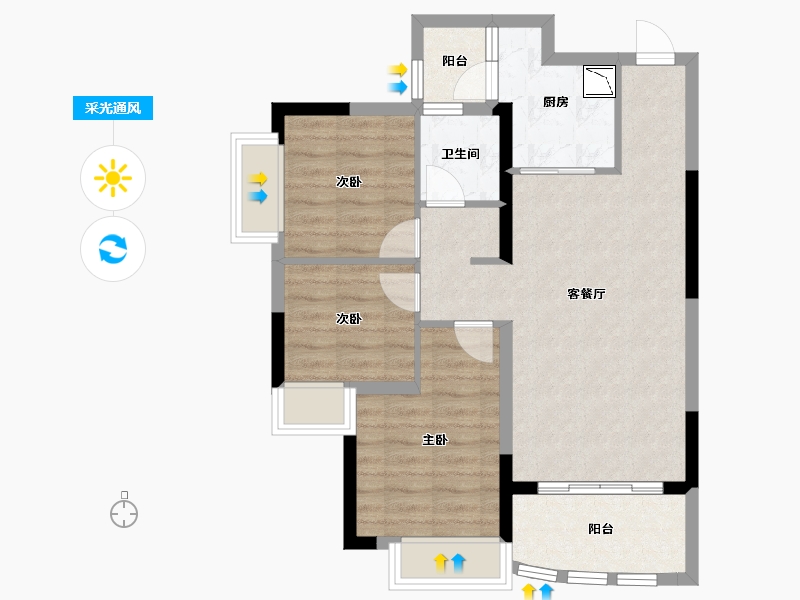 四川省-德阳市-恒大翡翠湾-70.15-户型库-采光通风