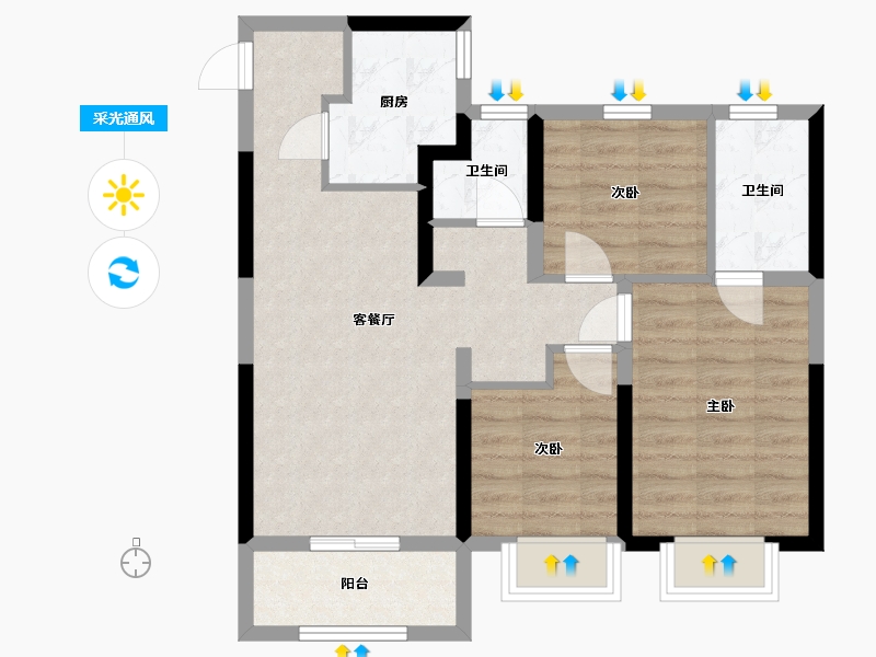 山东省-济南市-中垠御苑-69.36-户型库-采光通风