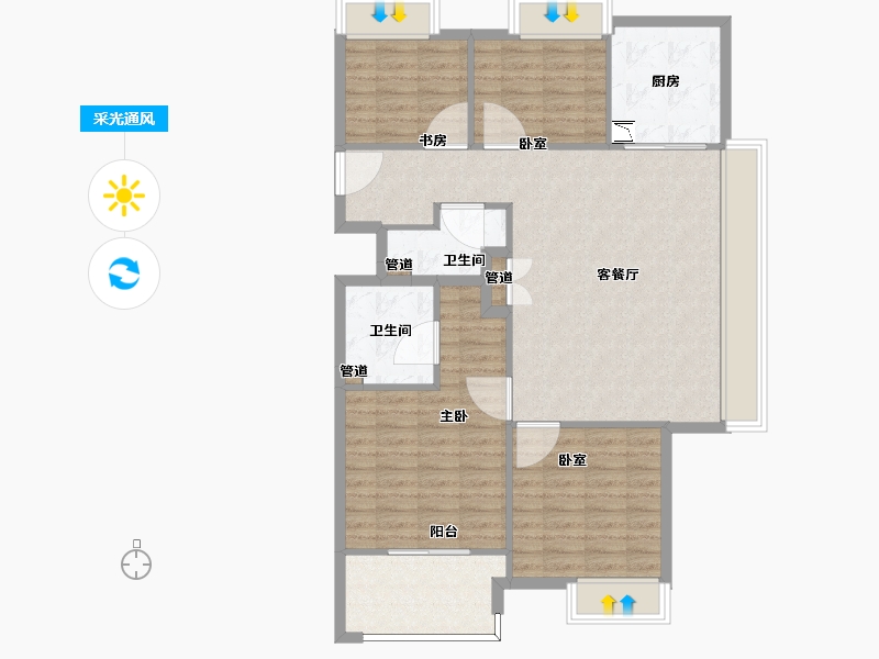 浙江省-杭州市-滨江万家名城-104.00-户型库-采光通风