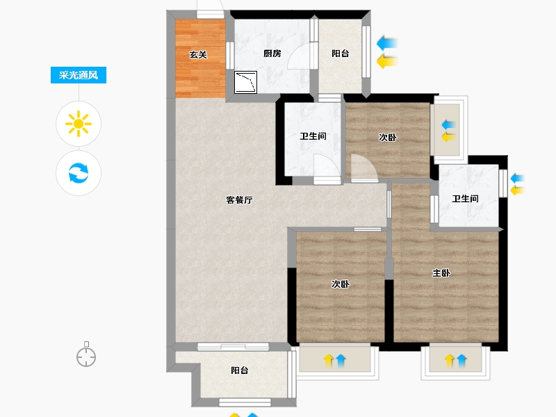 广东省-中山市-保利碧桂园领秀海-73.39-户型库-采光通风