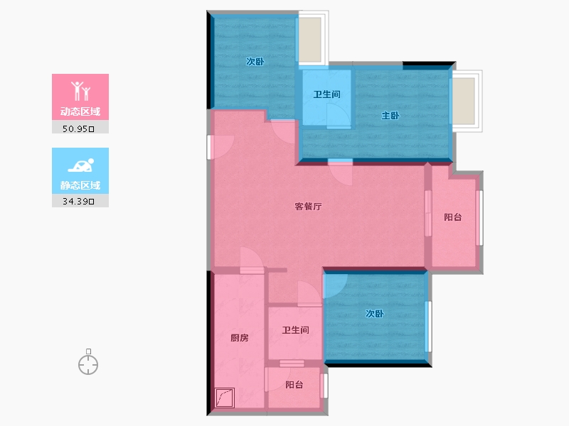 重庆-重庆市-荣昌礼悦东方-75.10-户型库-动静分区