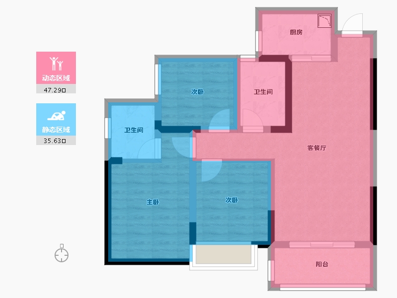 四川省-绵阳市-立宇龙山景苑-72.70-户型库-动静分区