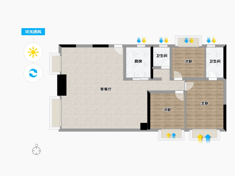 海南省-三亚市-万科海上大都会左岸-107.28-户型库-采光通风