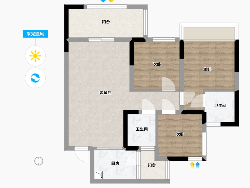 四川省-乐山市-阳光·青江壹号-68.16-户型库-采光通风