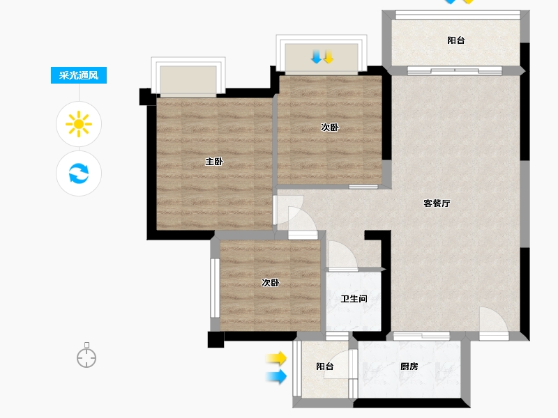 四川省-乐山市-滟澜洲繁花里-69.44-户型库-采光通风