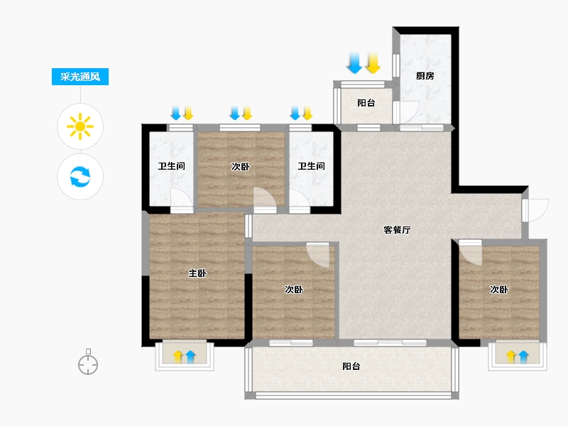 四川省-乐山市-滟澜洲繁花里-101.32-户型库-采光通风