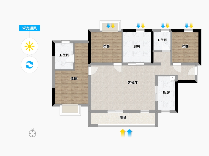 广西壮族自治区-南宁市-银河龙湖江与城-89.50-户型库-采光通风