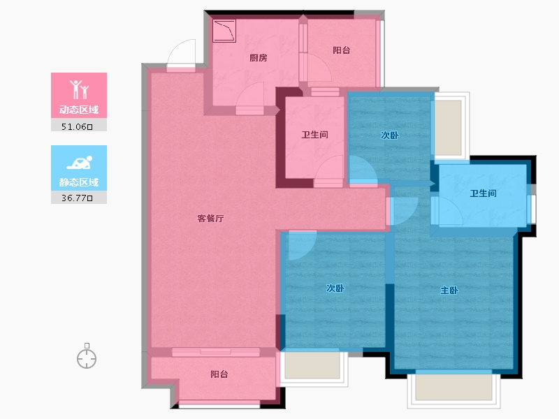 四川省-绵阳市-华润置地中央公园4期凌云府-76.75-户型库-动静分区