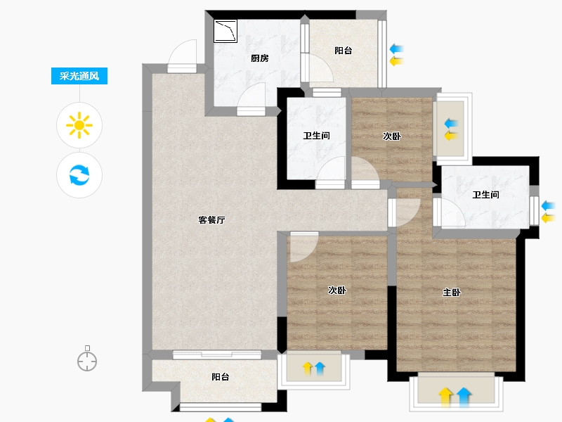 四川省-绵阳市-华润置地中央公园4期凌云府-76.75-户型库-采光通风