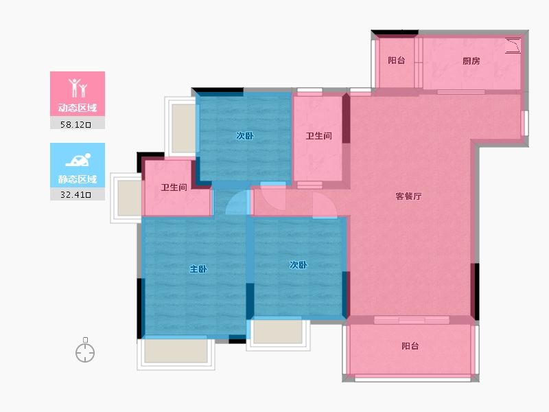 四川省-南充市-中虹国际-80.02-户型库-动静分区