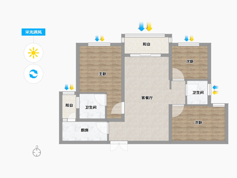 四川省-绵阳市-梓都国宾壹号-79.56-户型库-采光通风